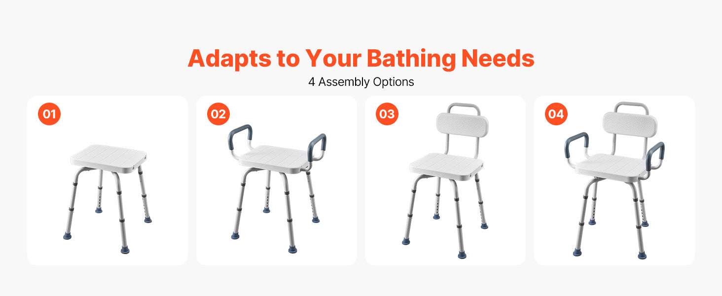 360° Rotating Shower Chair with Arms, Back & Adjustable Height-400 lbs / United States