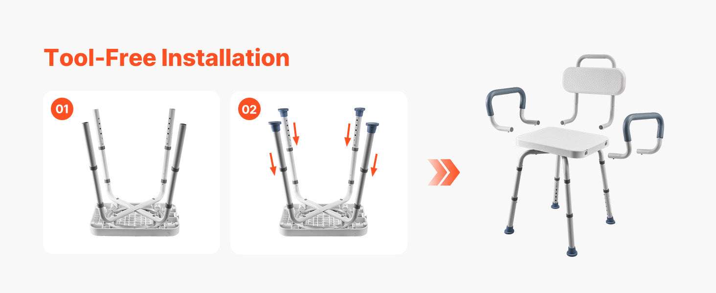 360° Rotating Shower Chair with Arms, Back & Adjustable Height-400 lbs / United States