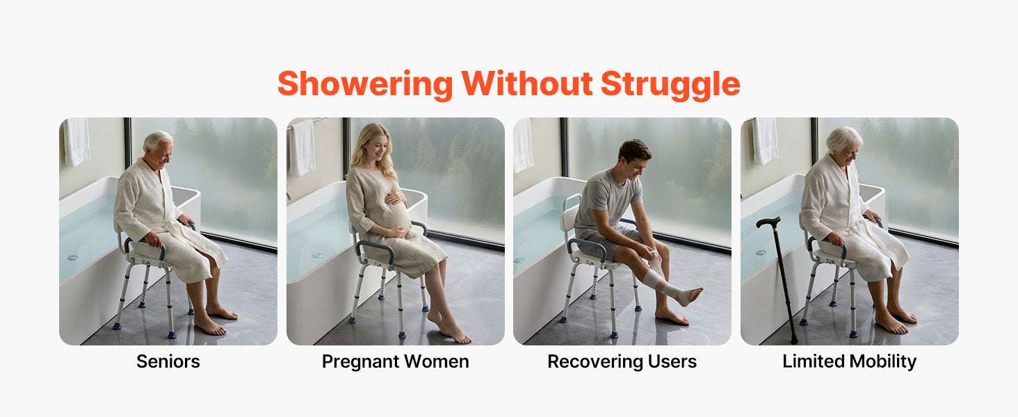 360° Rotating Shower Chair with Arms, Back & Adjustable Height-400 lbs / United States