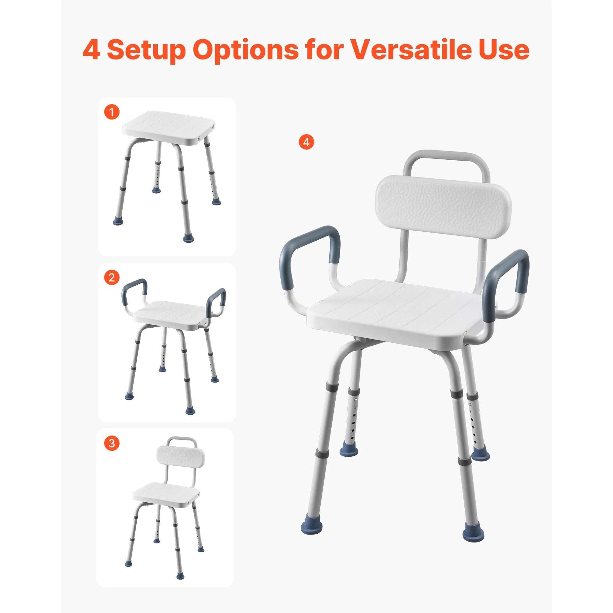 360° Rotating Shower Chair with Arms, Back & Adjustable Height-400 lbs / United States