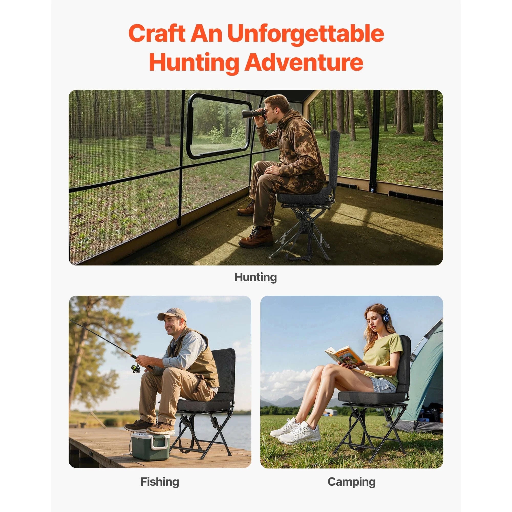 360° Silent Swivel Foldable Hunting Chair with Adjustable Shoulder Straps-300 lbs / United States