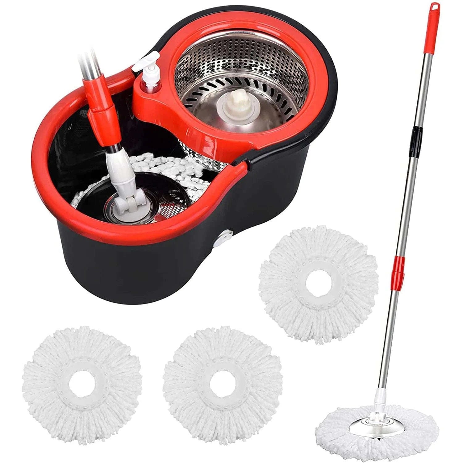 360° Spin Mop Bucket Set with Stainless Steel Wring System-mop bucket 3pads / United States