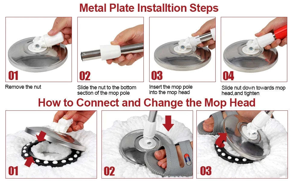 360° Spin Mop Bucket Set with Stainless Steel Wring System-mop bucket 3pads / United States