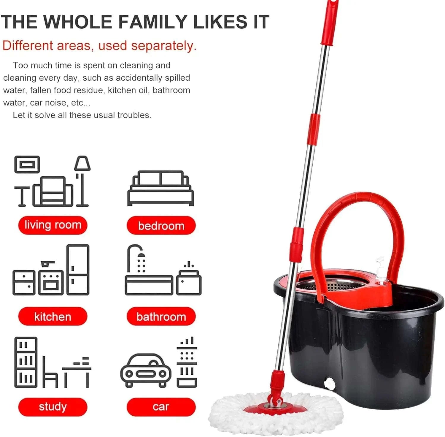 360° Spin Mop Bucket Set with Stainless Steel Wring System-mop bucket 3pads / United States