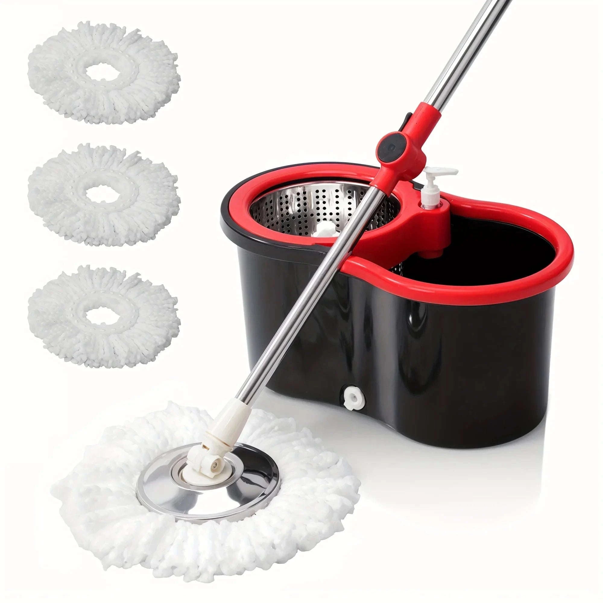 360° Spin Mop Bucket System with Pedal Wringer & 3 Microfiber Heads-United States / Black Red