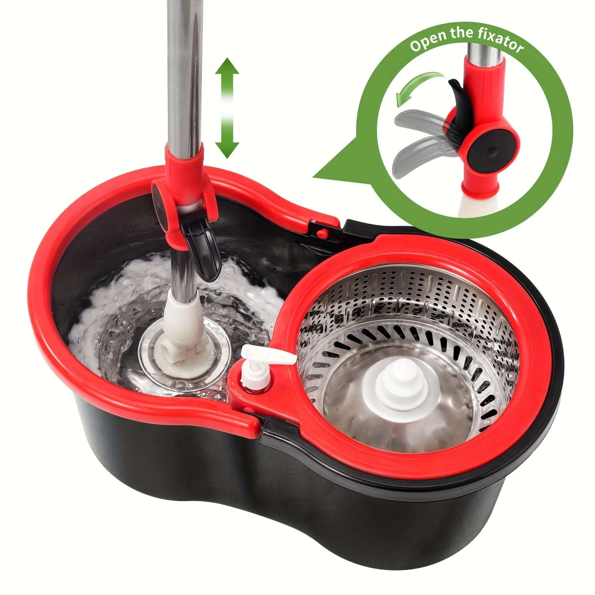 360° Spin Mop Bucket System with Pedal Wringer & 3 Microfiber Heads-United States / Black Red