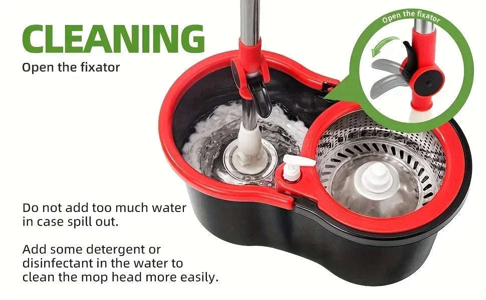 360° Spin Mop Bucket System with Pedal Wringer & 3 Microfiber Heads-United States / Black Red