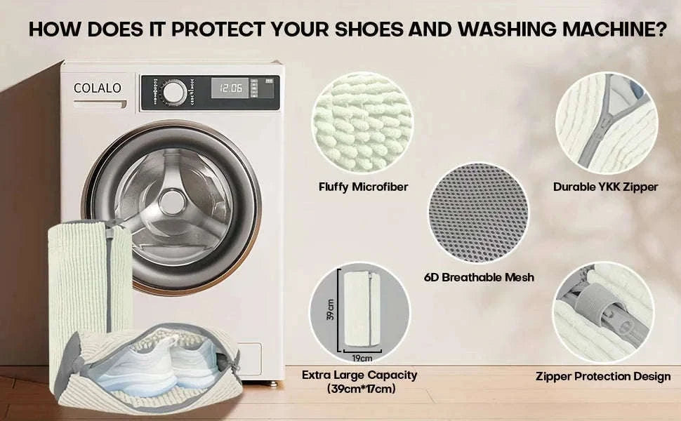 360° Surround Shoe Washing Bag for Gentle, Thorough Cleaning-WHITE 1pc