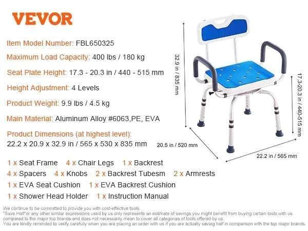 360° Swivel Shower Chair with Backrest, Arms & Adjustable Height-FBL650326 / United States
