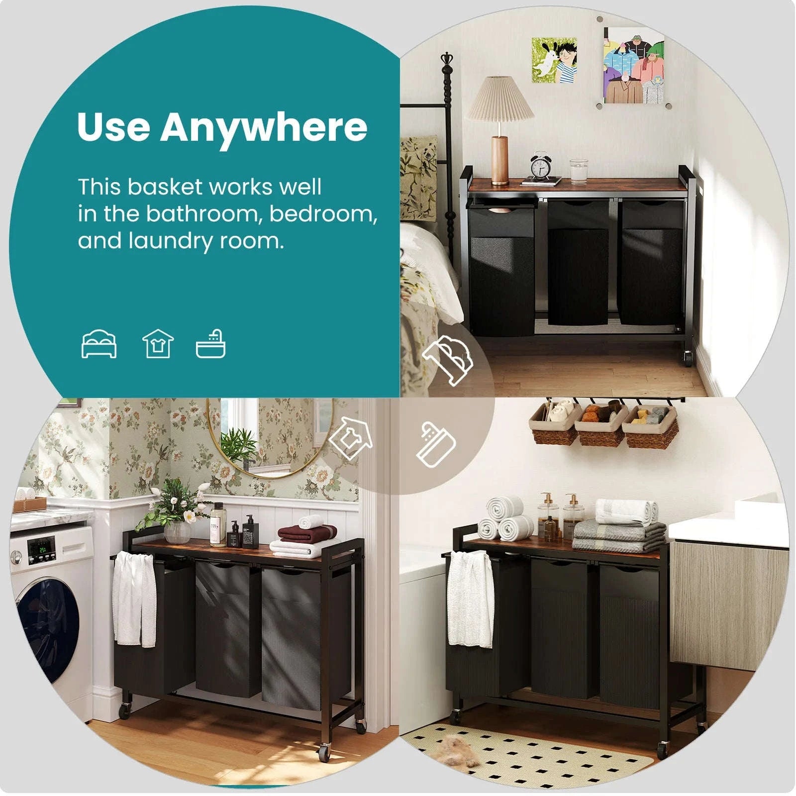 36in Rolling Laundry Cabinet with Removable Sorter Bags-Rust / United States