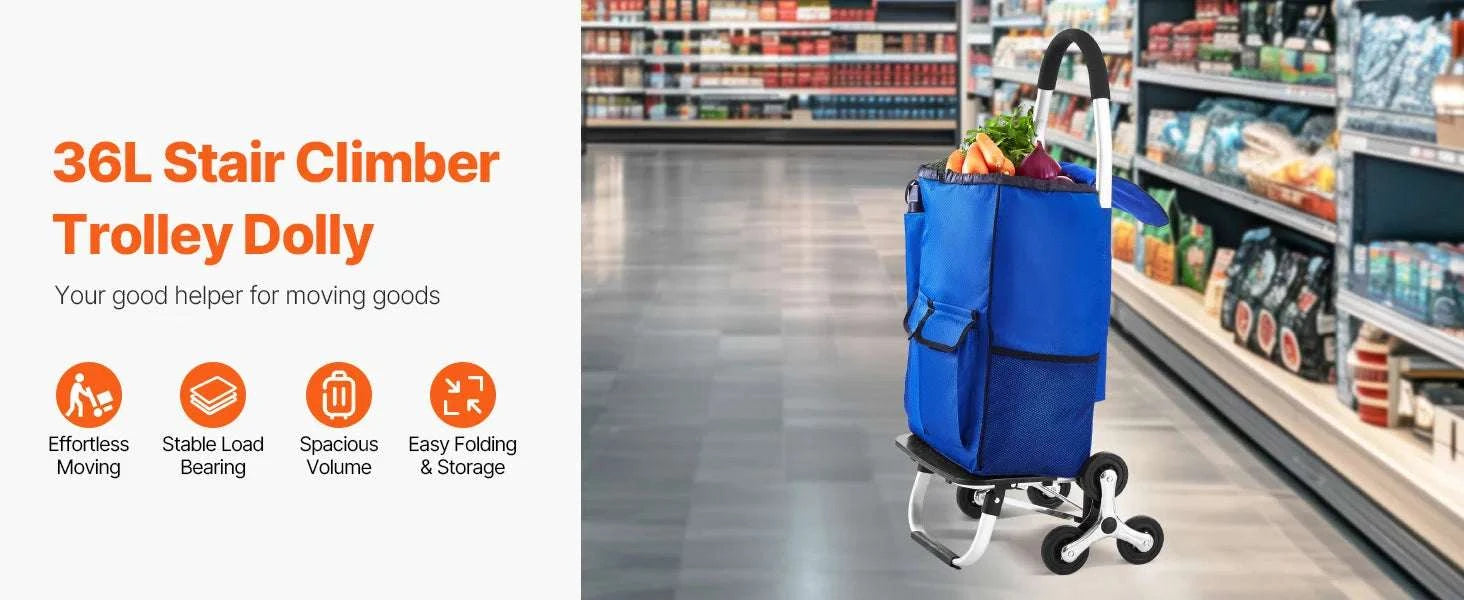 36L Stair Climbing Shopping Cart with Wheels & Foldable Frame-150lbs / CZECH REPUBLIC