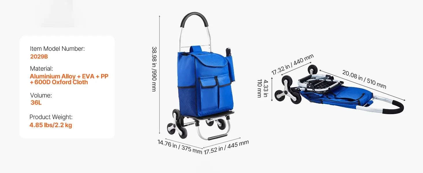 36L Stair Climbing Shopping Cart with Wheels & Foldable Frame-150lbs / CZECH REPUBLIC