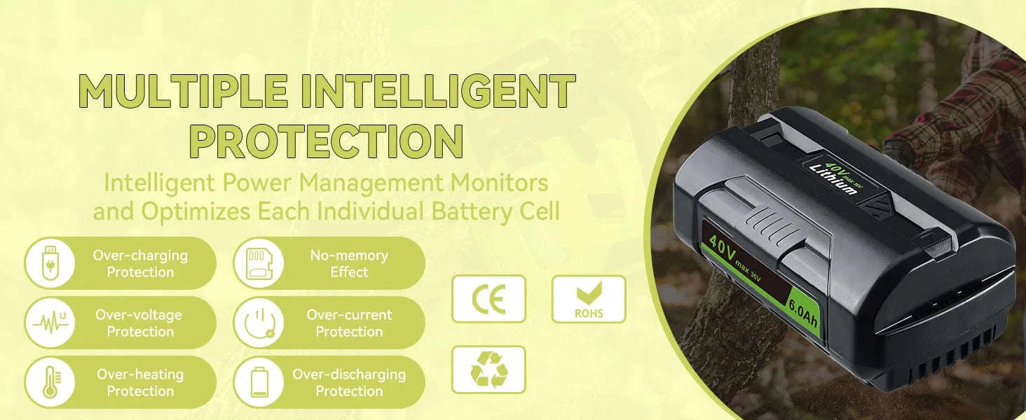 36V/40V 6.0Ah Lithium-Ion Battery Replacement with LED Indicator-for Ryobi / 40V / United States