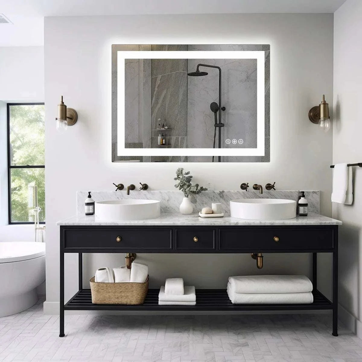 36x24 LED Bathroom Vanity Mirror with Anti-Fog & Adjustable Lighting-32L x 24W / United States