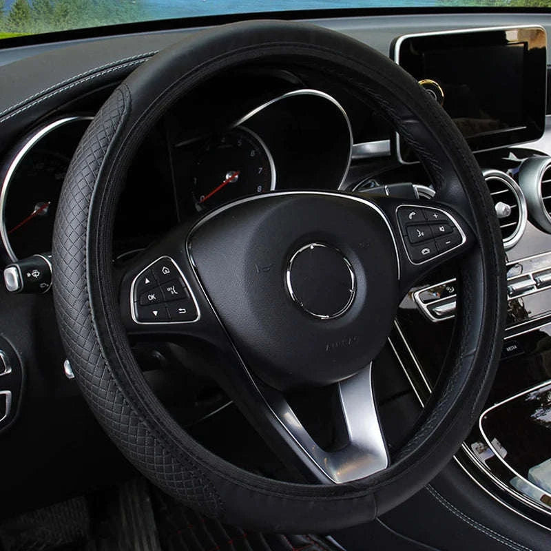 37-39cm Universal Microfiber Leather Steering Wheel Cover-Black