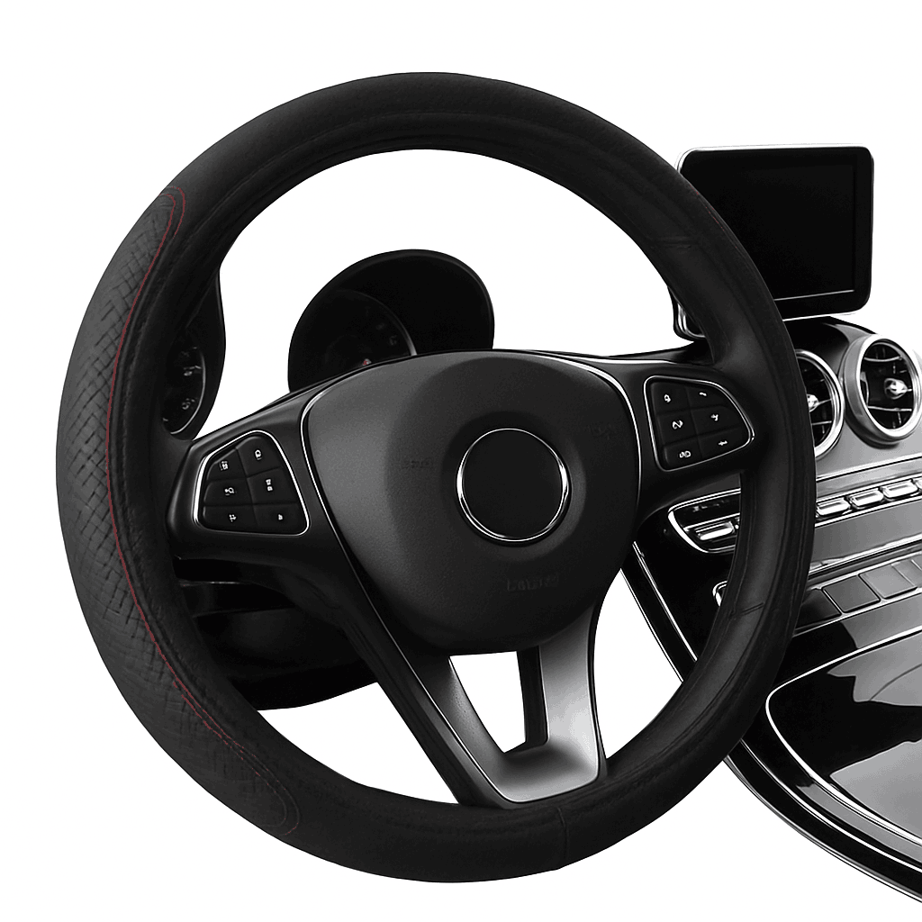 37-39cm Universal Microfiber Leather Steering Wheel Cover-Black