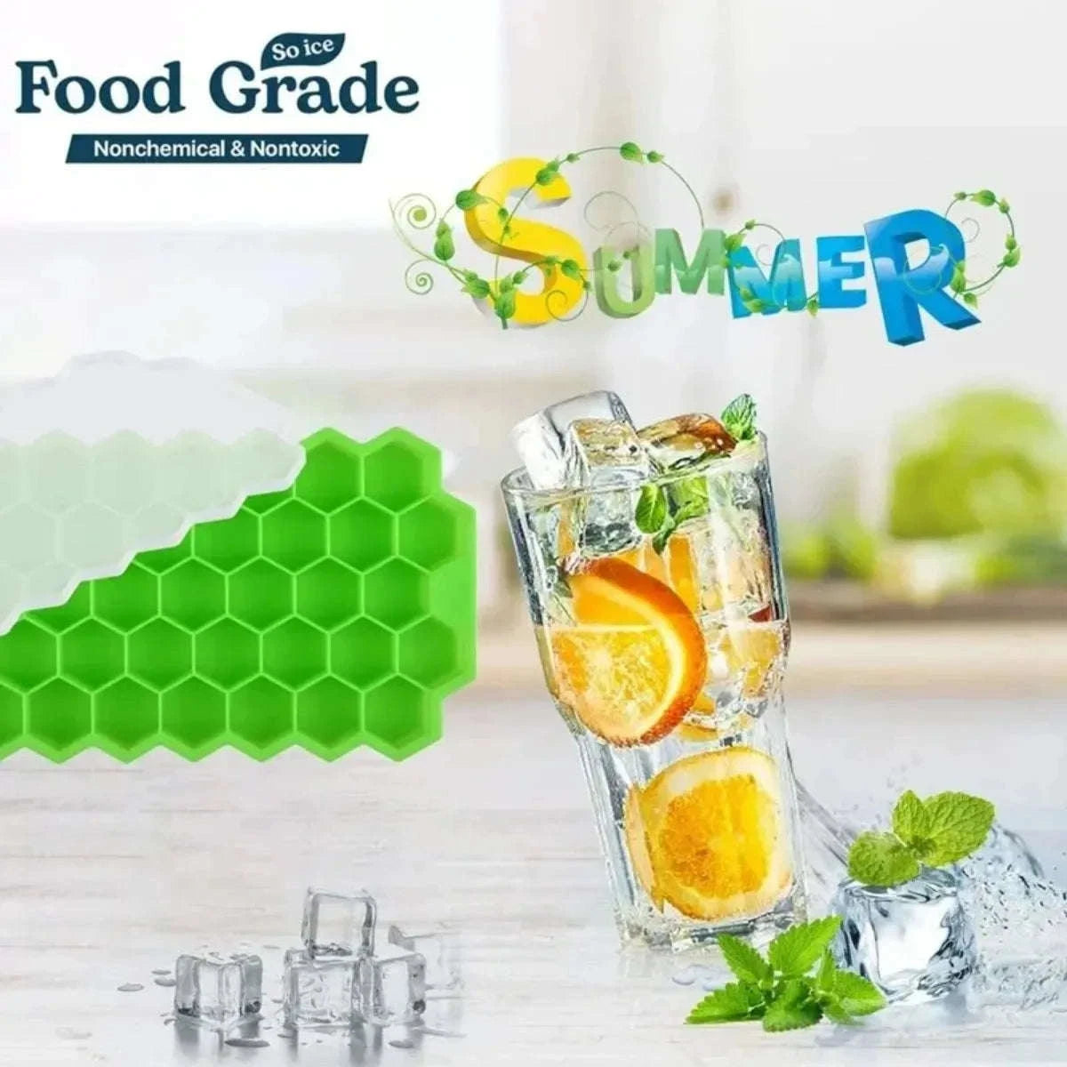 37-Grid Honeycomb Silicone Ice Cube Tray for Drinks & Cocktails-1pc green / United States