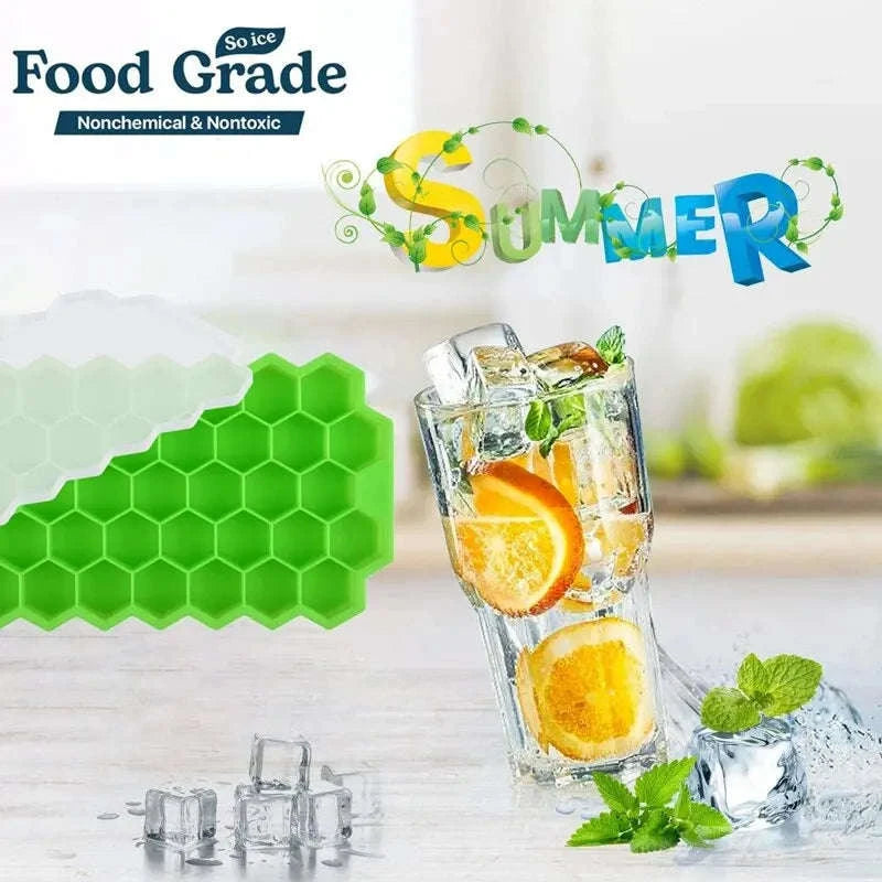 37-Grid Honeycomb Silicone Ice Cube Tray for Drinks & Cocktails-1pc green / United States