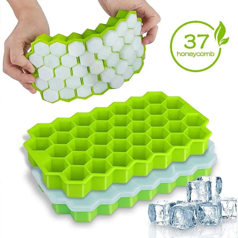 37-Grid Honeycomb Silicone Ice Cube Tray for Drinks & Cocktails-1pc green / United States