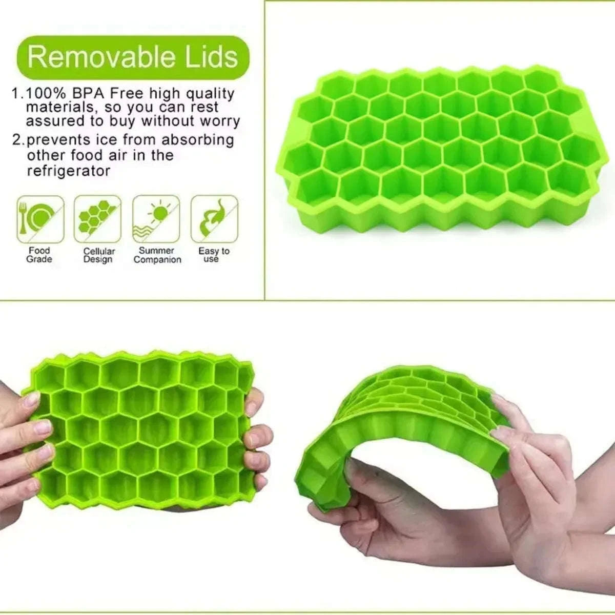 37-Grid Honeycomb Silicone Ice Cube Tray for Drinks & Cocktails-1pc green / United States