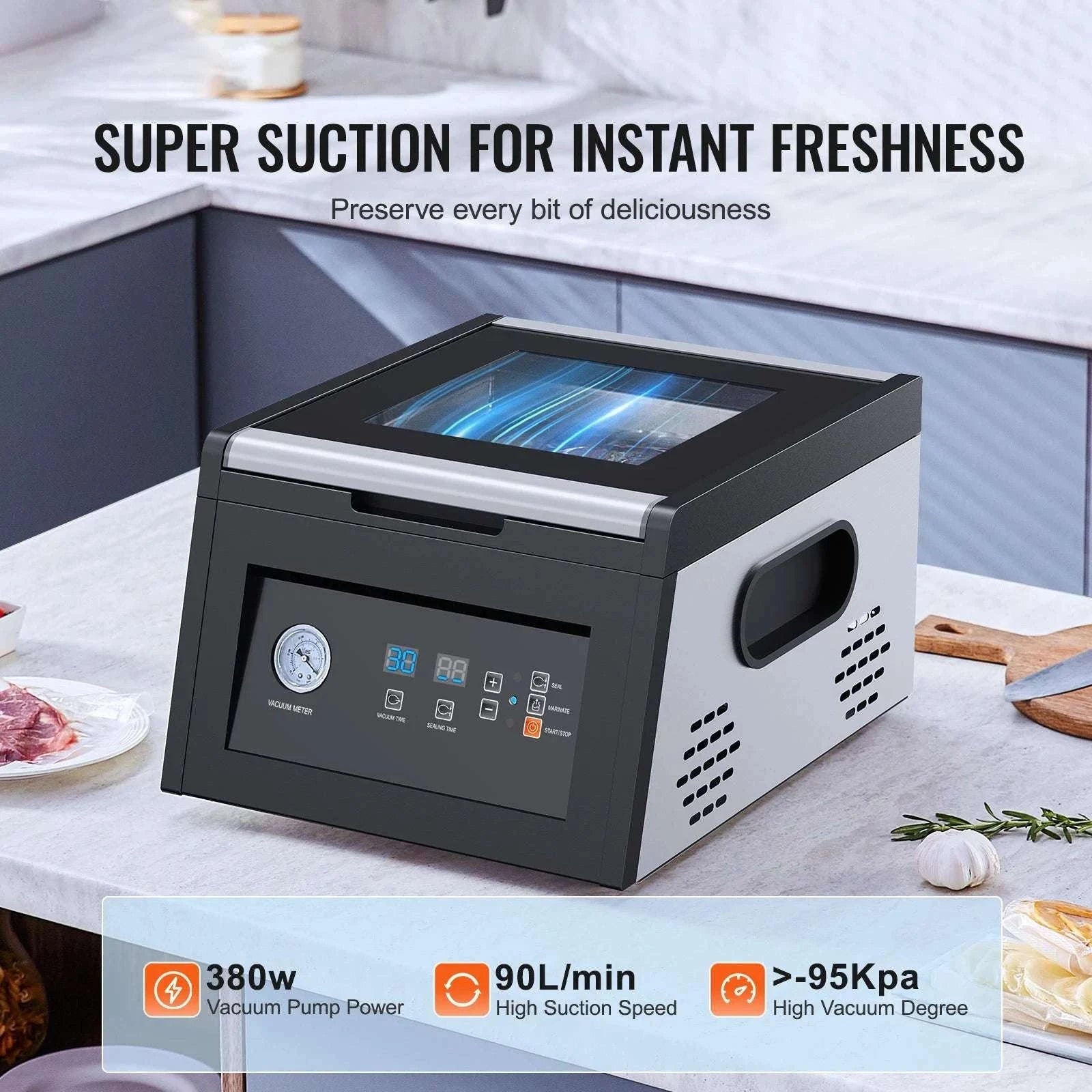 380W Chamber Vacuum Sealer with 11.5in Seal Bar for Wet Foods-380W / United States