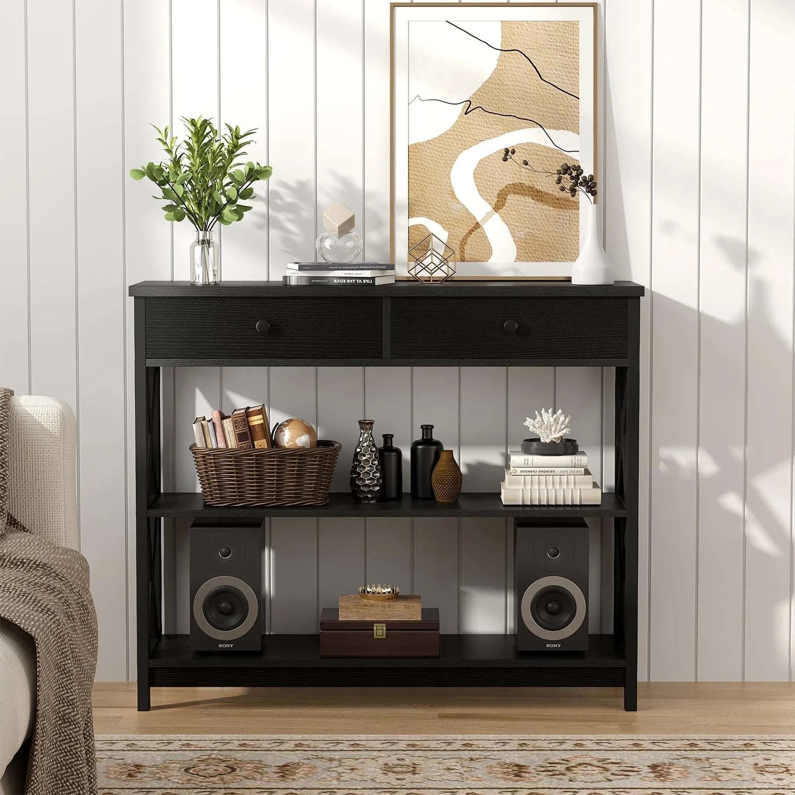 39-Inch Narrow Sofa Table with Shelves for Entryway or Living Room-black / United States