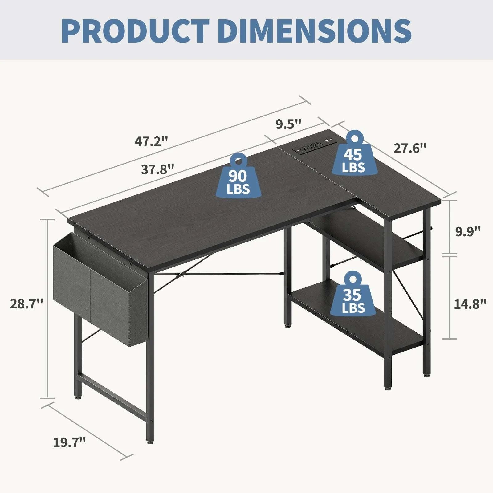 39" L-Shaped Gaming Desk with Power Strip and Storage Shelves-black / United States