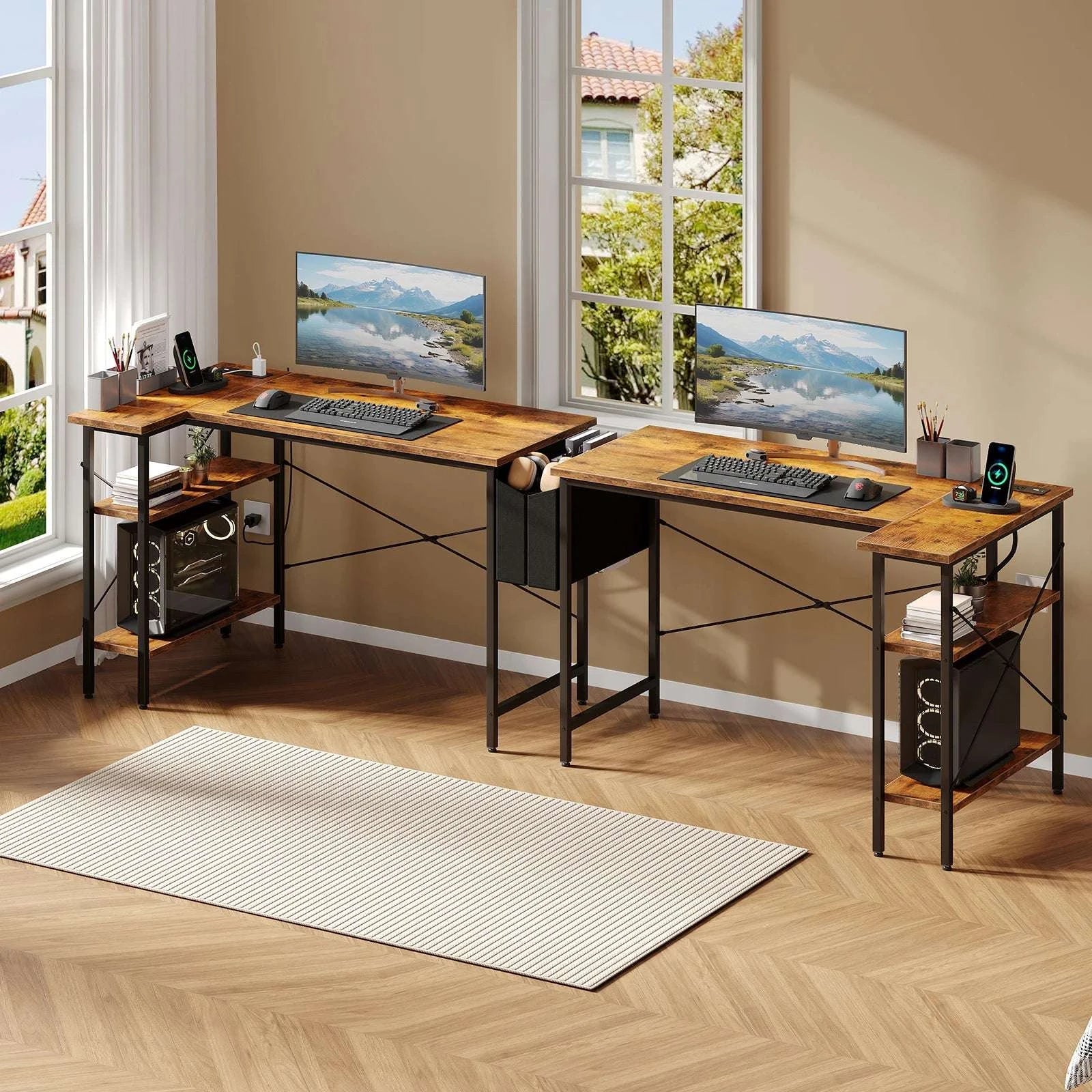 39" L-Shaped Gaming Desk with Power Strip and Storage Shelves-black / United States