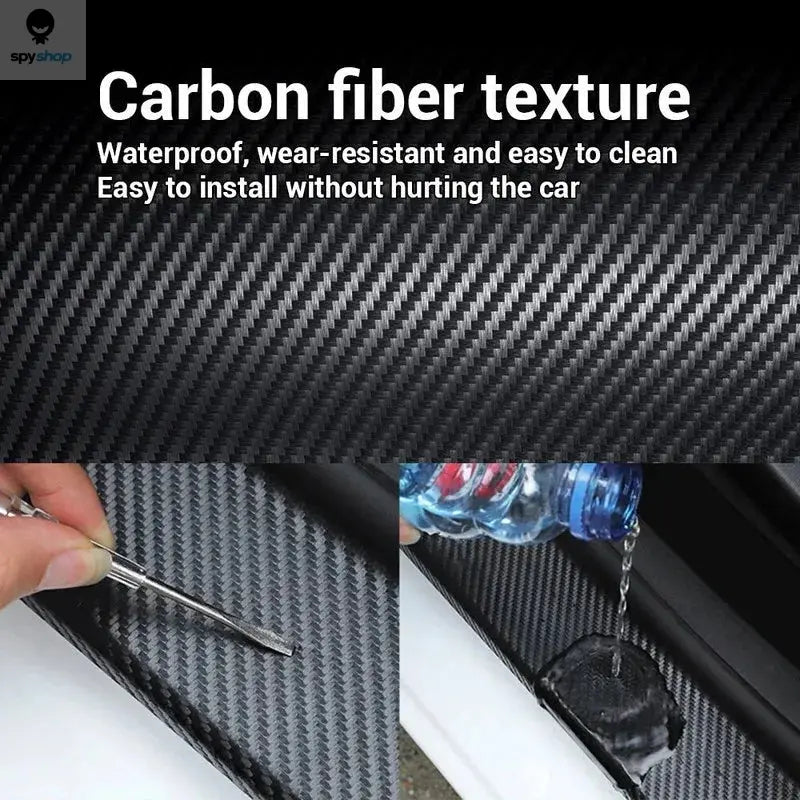 3D Nano Carbon Fiber Car Bumper Door Guard Protection Film 3m Car Door Sill Protector Sticker Black Waterproof Anti Scratch Tape 