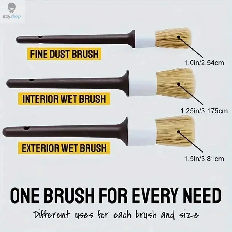 3PCS Car Exterior Interior Detail Brush Boar Hair Bristle Brushes for Car Cleaning Auto Detail Tools Dashboard Cleaning Brush 