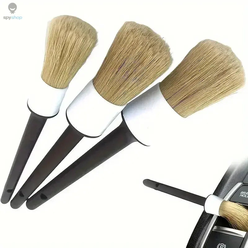 3PCS Car Exterior Interior Detail Brush Boar Hair Bristle Brushes for Car Cleaning Auto Detail Tools Dashboard Cleaning Brush 