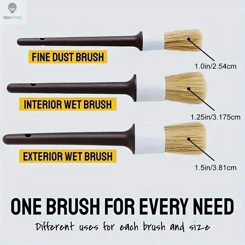 3PCS Car Exterior Interior Detail Brush Boar Hair Bristle Brushes for Car Cleaning Auto Detail Tools Dashboard Cleaning Brush 