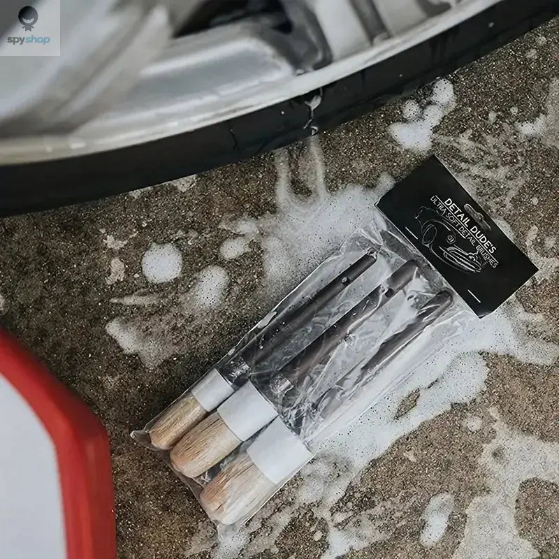 3PCS Car Exterior Interior Detail Brush Boar Hair Bristle Brushes for Car Cleaning Auto Detail Tools Dashboard Cleaning Brush 