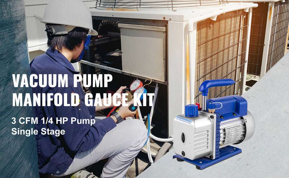 3CFM 1/4HP HVAC Vacuum Pump Kit with Gauges & Hoses-3CFM 1-Stage / US / United States