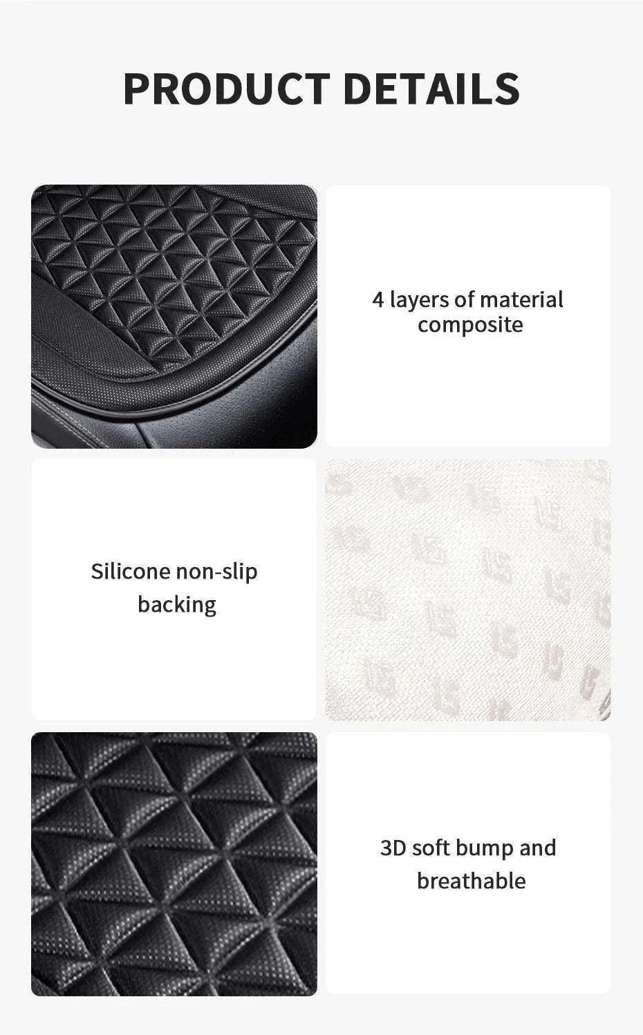 3D Breathable Car Seat Cover Cushion-Black front pad 1pc