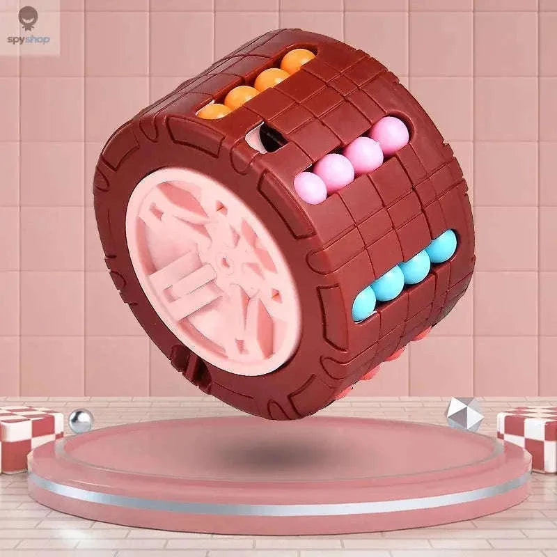 3D Cylinder Cube Puzzle Toy for Creative Brain Challenges-Brown
