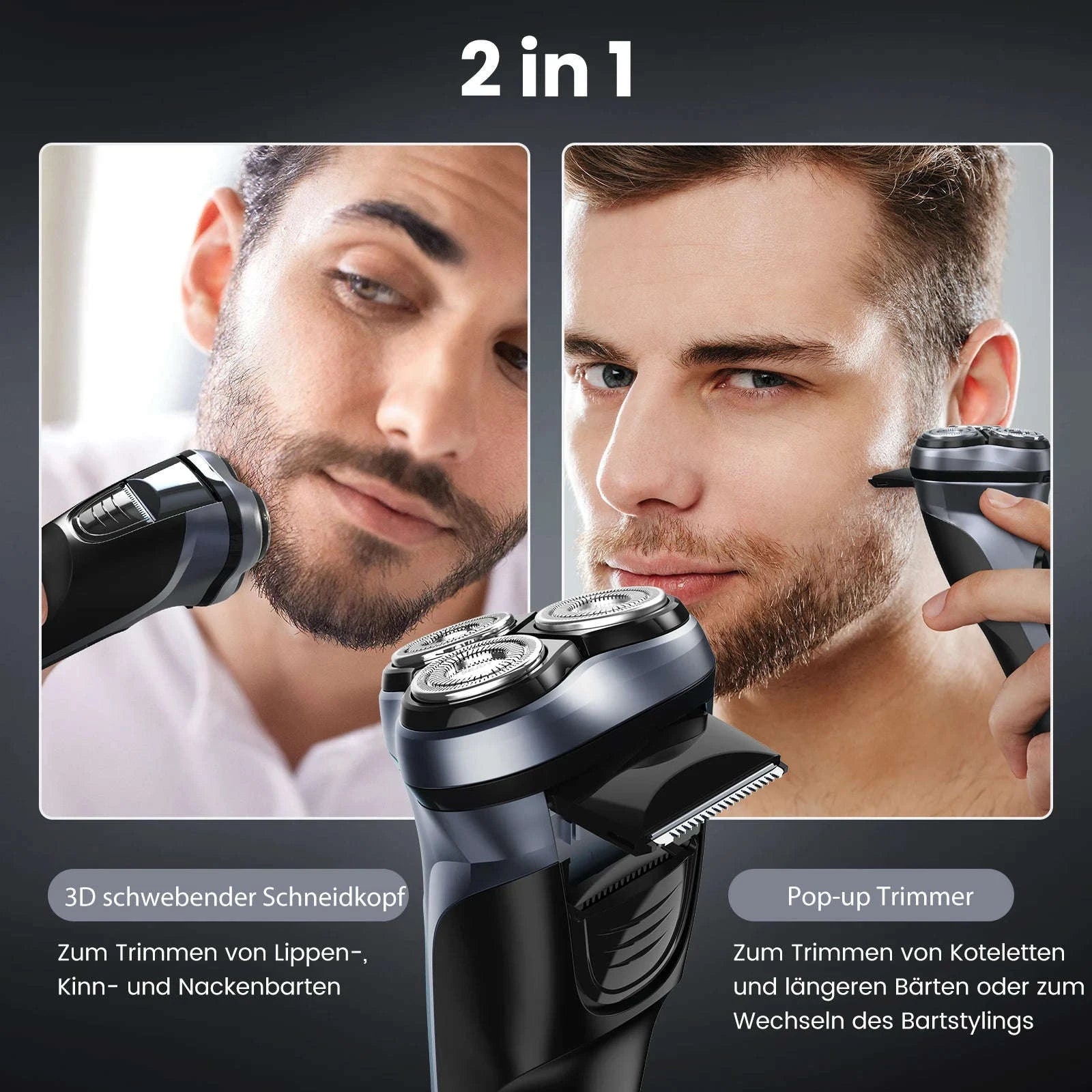 3D Floating Electric Shaver for Men with Trimmer, Rechargeable-Blue / United States