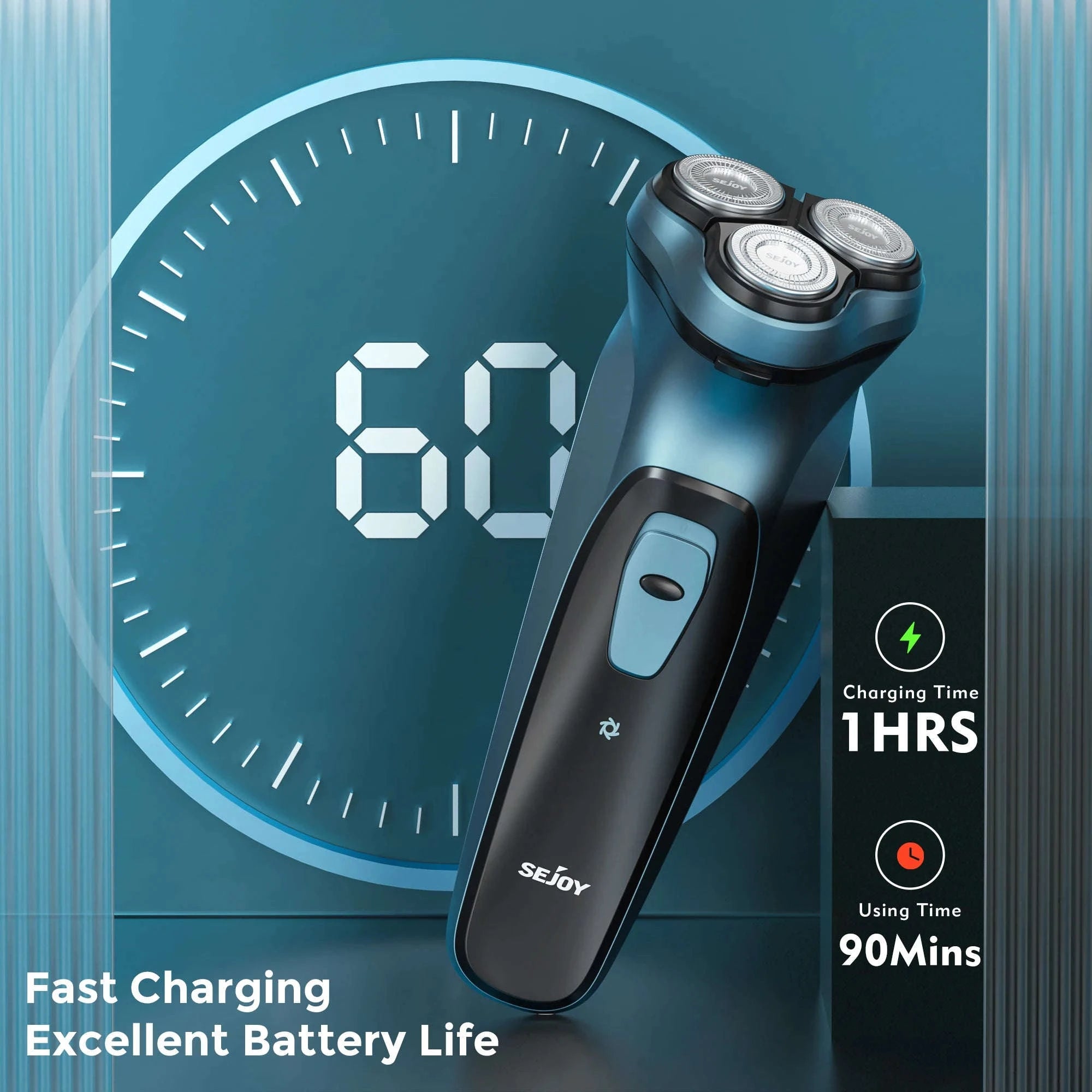 3D Floating Electric Shaver for Men with Trimmer, Rechargeable-Blue / United States