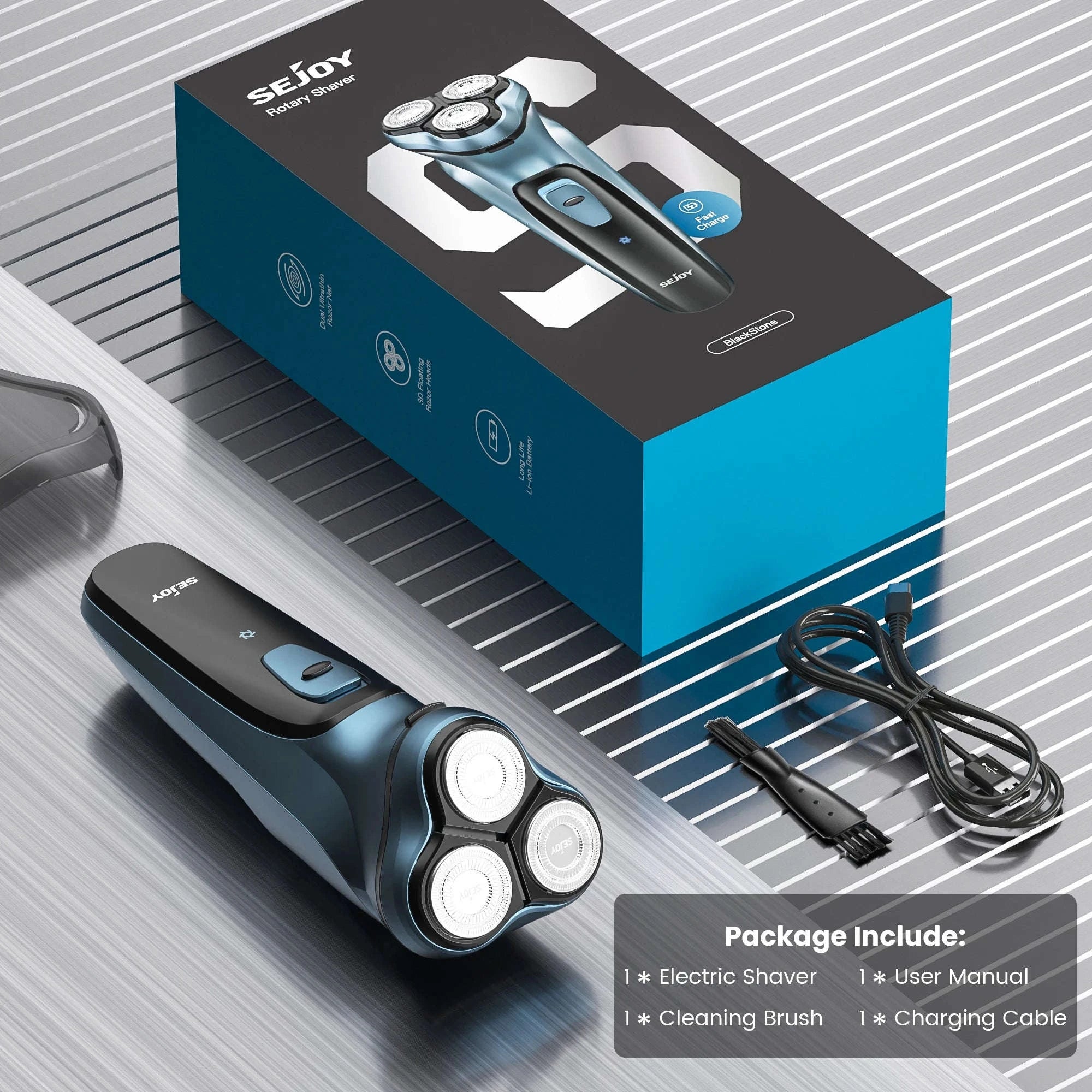 3D Floating Electric Shaver for Men with Trimmer, Rechargeable-Blue / United States