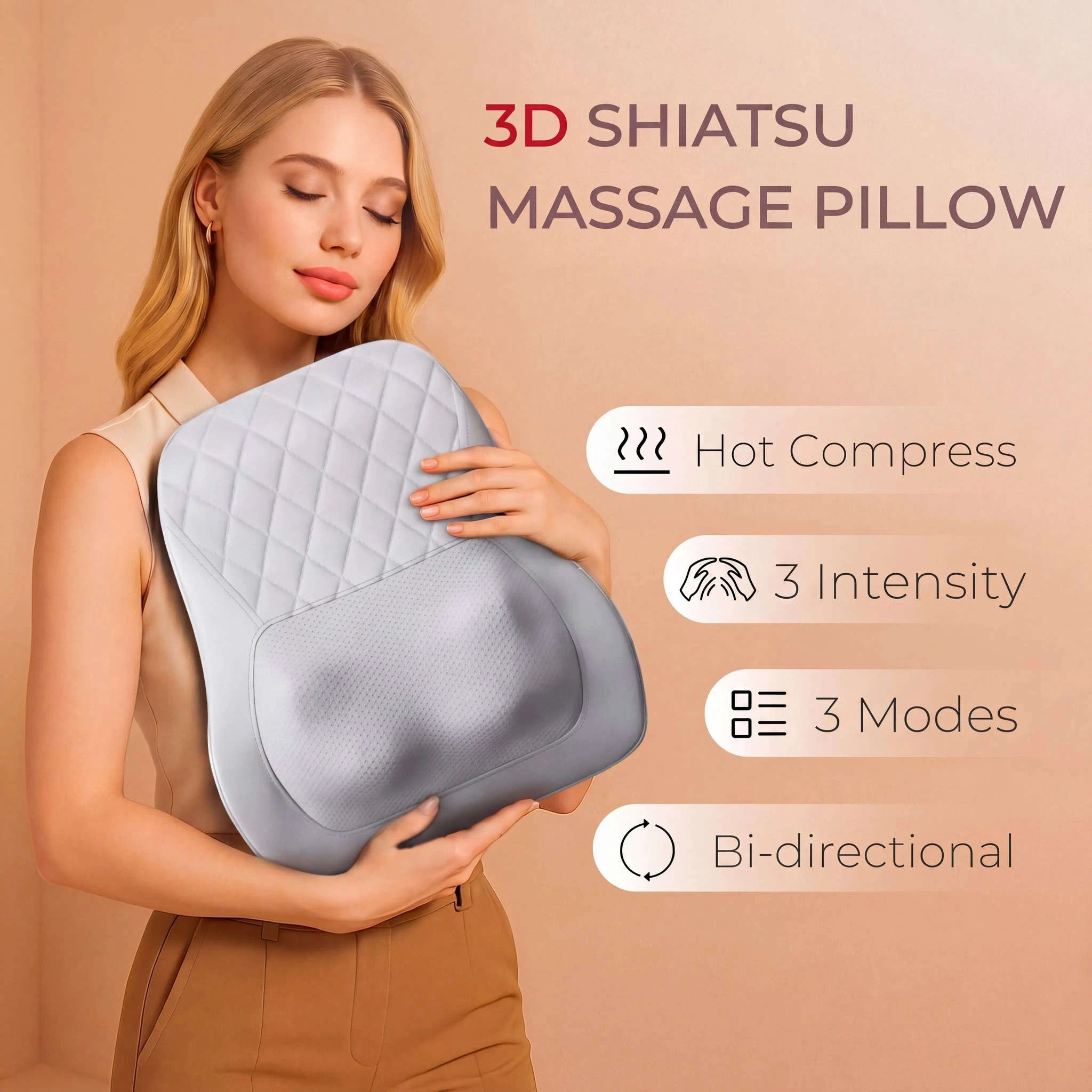 3D Kneading Back & Neck Massager Pillow for Deep Muscle Relief-Grey / US Plug / United States