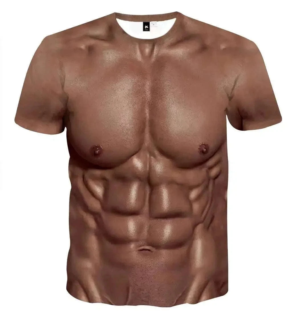 3D Muscle Tattoo Print T-Shirt-F202412171607785 / S