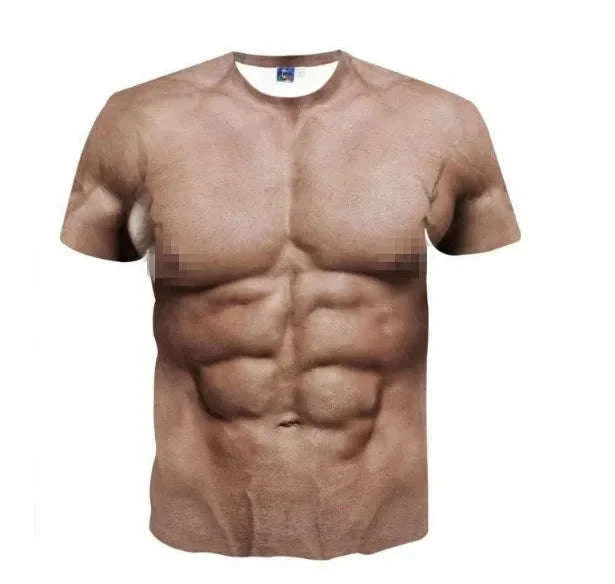 3D Muscle Tattoo Print T-Shirt-F202412171607785 / S