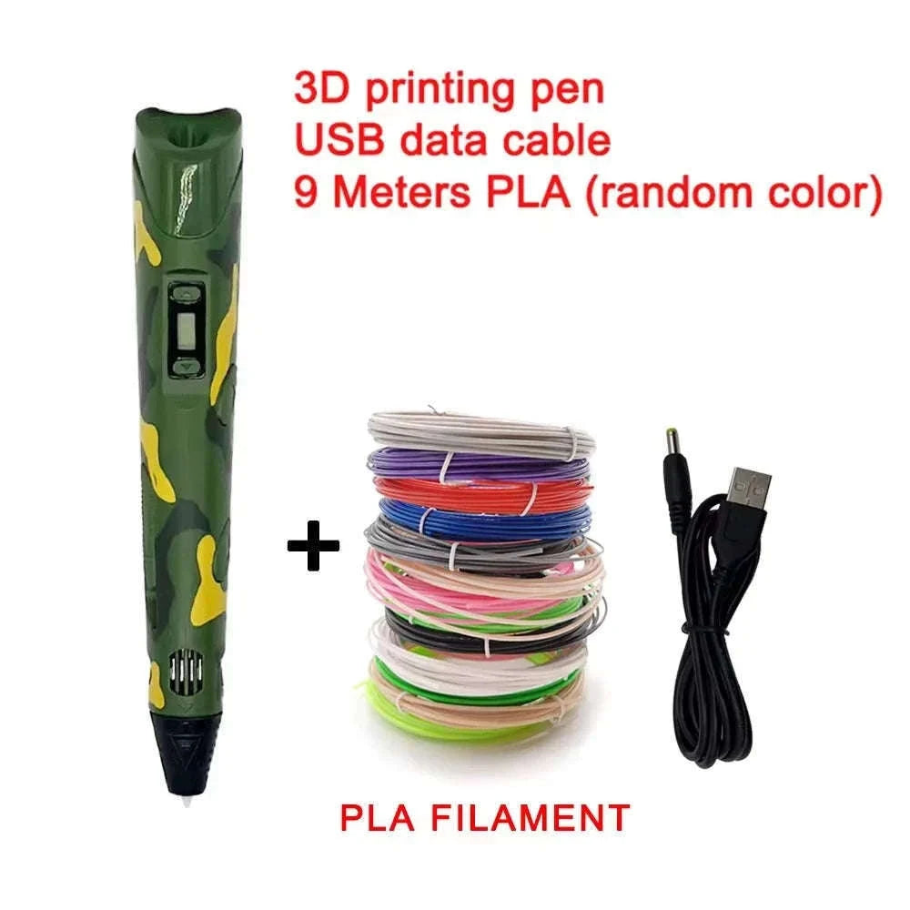 3D Printing Pen Kit with USB Rechargeable Design and PLA Filament-blue 9M PLA  bag / 9 Meter / PLA Filagment