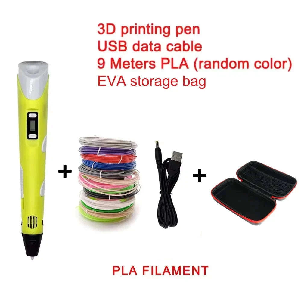 3D Printing Pen Kit with USB Rechargeable Design and PLA Filament-blue 9M PLA  bag / 9 Meter / PLA Filagment