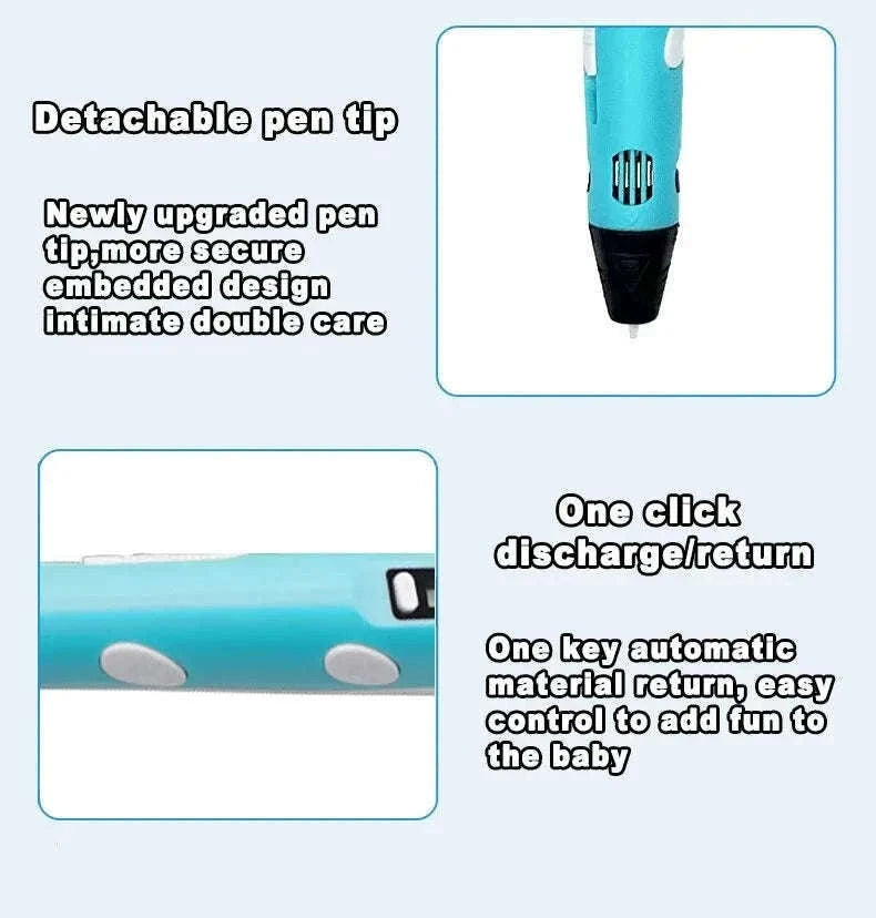 3D Printing Pen Kit with USB Rechargeable Design and PLA Filament-blue 9M PLA  bag / 9 Meter / PLA Filagment