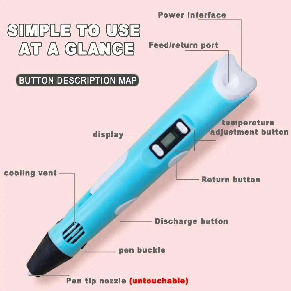 3D Printing Pen Kit with USB Rechargeable Design and PLA Filament-blue 9M PLA  bag / 9 Meter / PLA Filagment