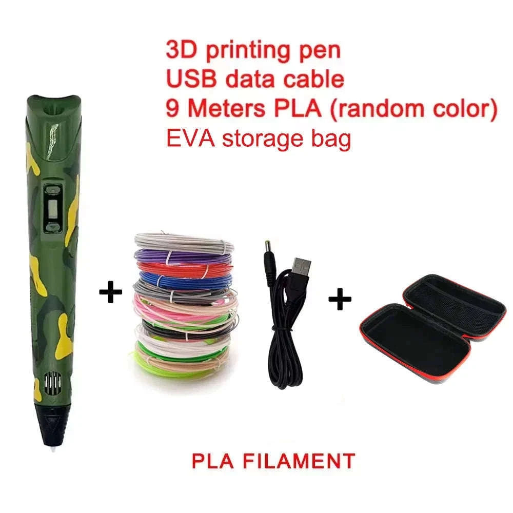 3D Printing Pen Kit with USB Rechargeable Design and PLA Filament-blue 9M PLA  bag / 9 Meter / PLA Filagment