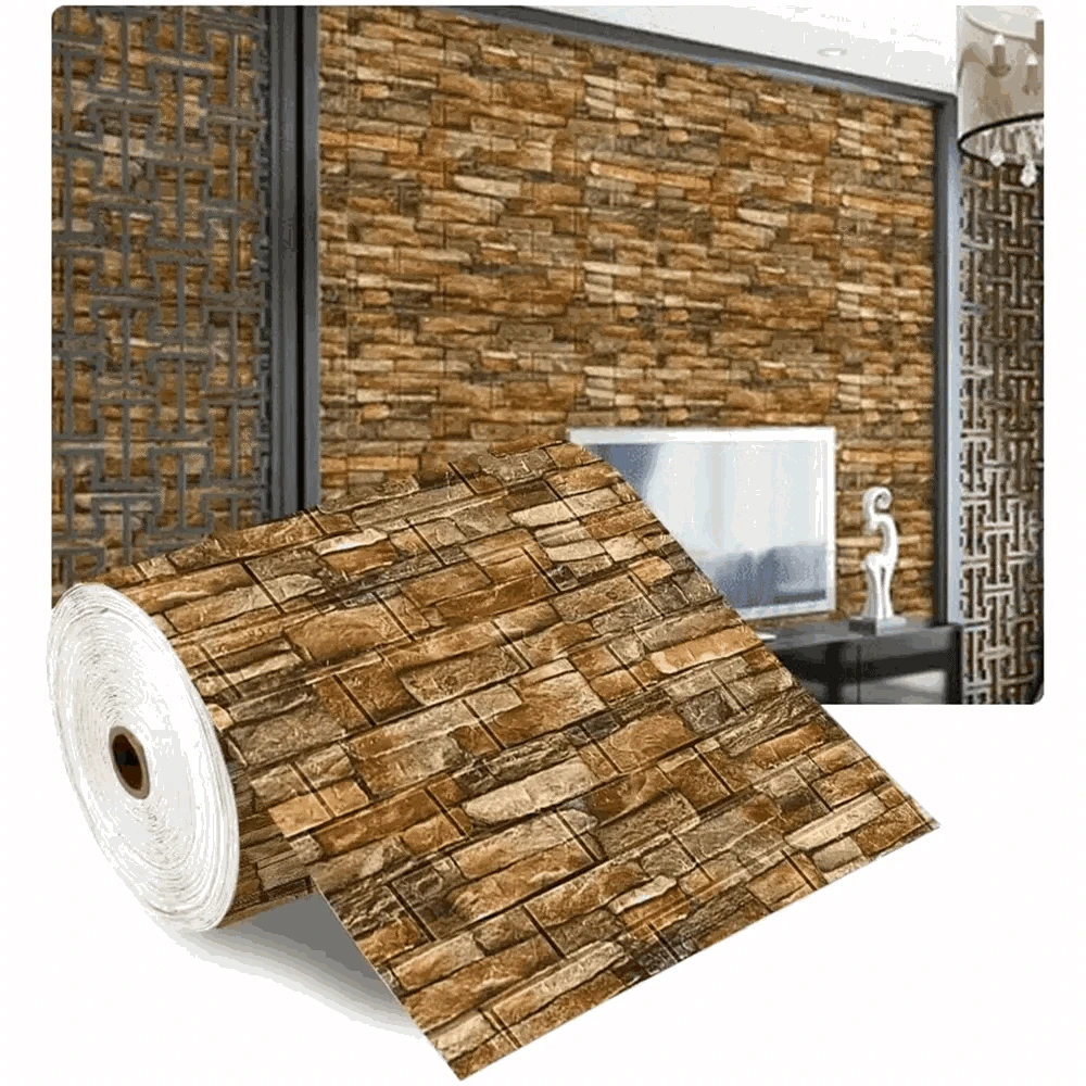 3D Self-Adhesive Brick Wallpaper Roll, Waterproof Foam Wall Sticker-Light yellow brick / 70CMX10M