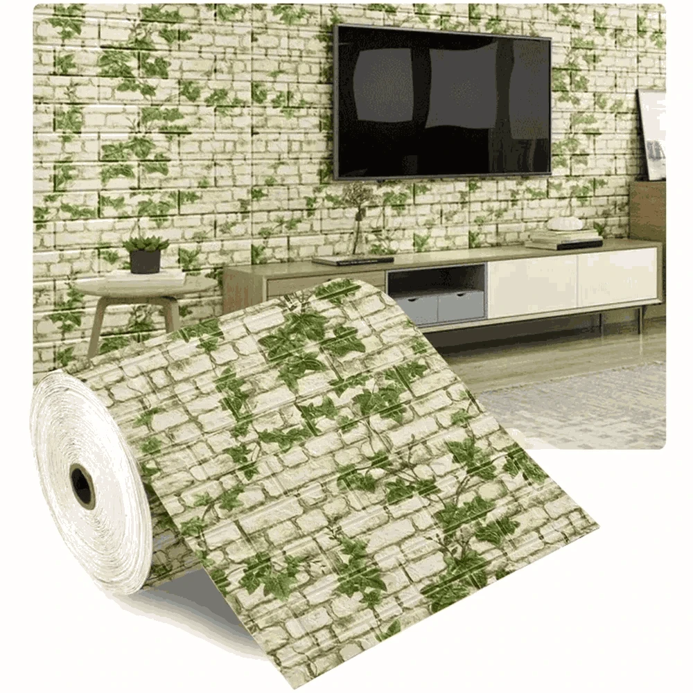 3D Self-Adhesive Brick Wallpaper Roll, Waterproof Foam Wall Sticker-Light yellow brick / 70CMX10M
