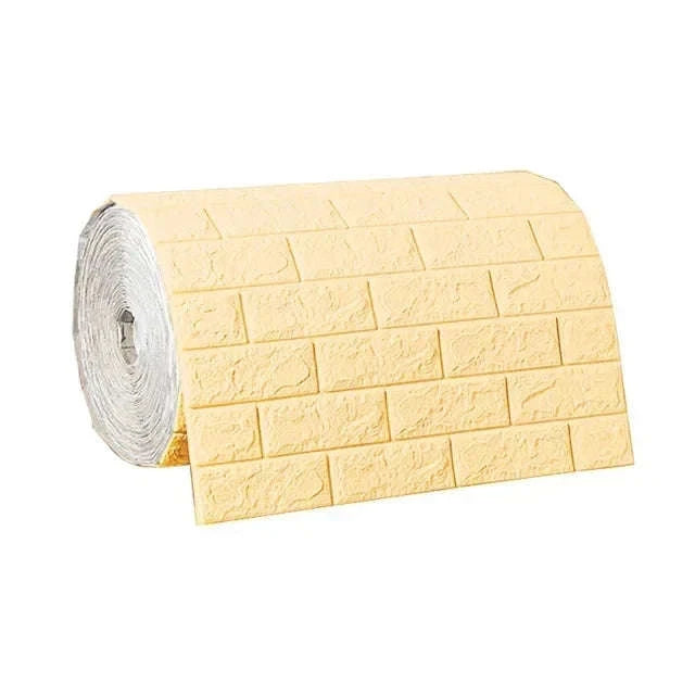 3D Self-Adhesive Brick Wallpaper Roll – Waterproof Home Wall Stickers-Light yellow brick / 70CMX10M